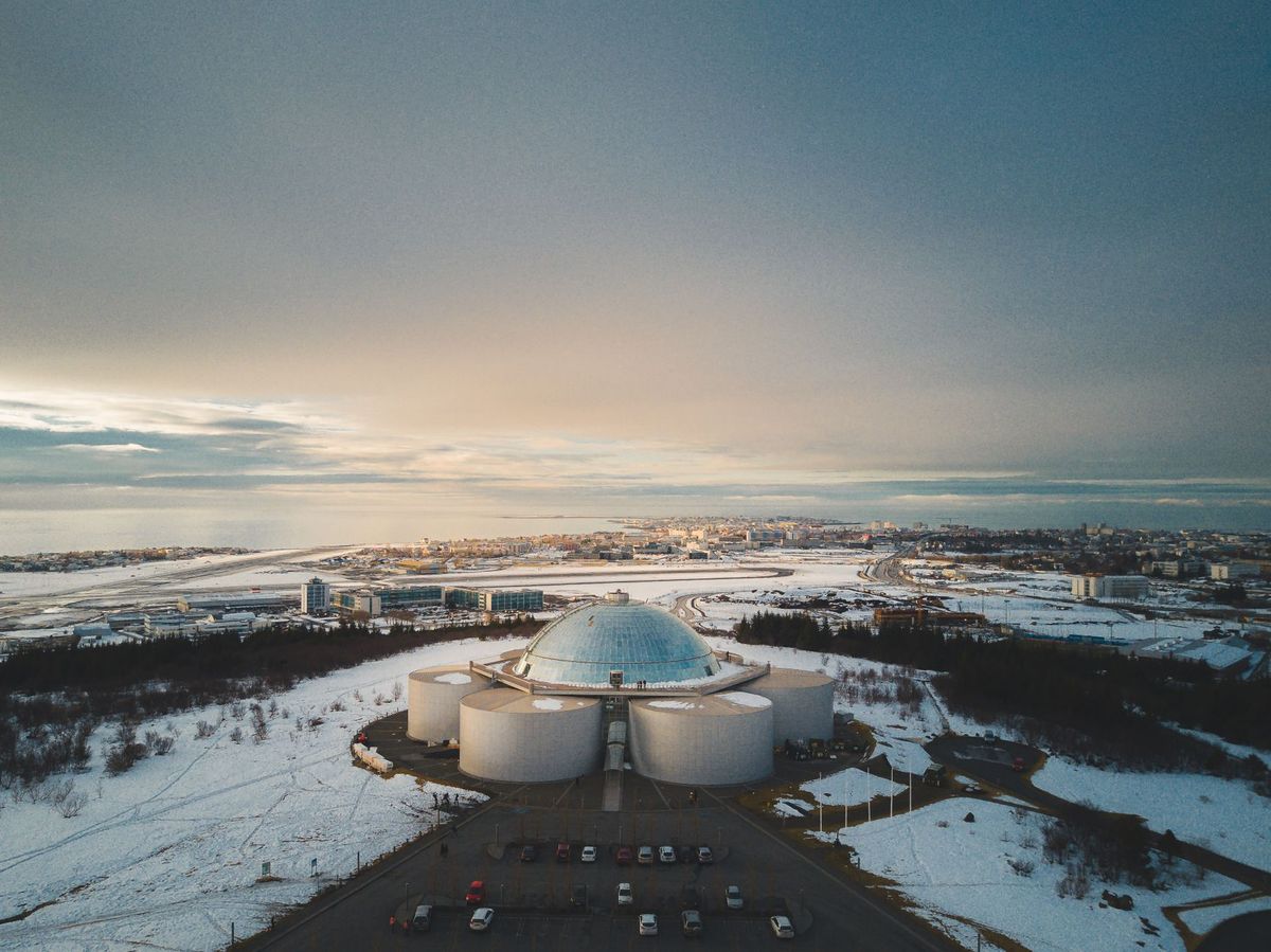 Perlan's glass dome on its hilltop water tanks