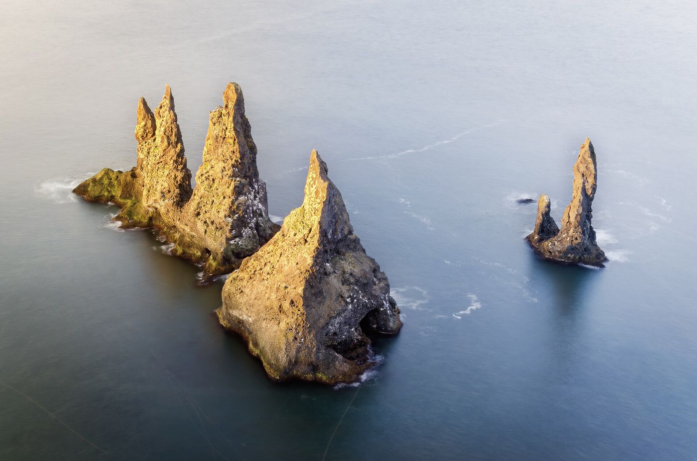 The Reynisdrangar sea stacks rising from the North Atlantic